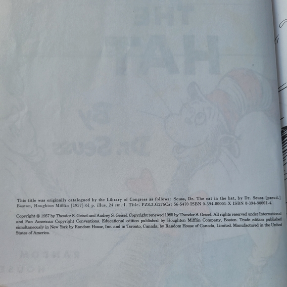 Dr. Seuss Hard Cover Book- The Cat in the Hat- 1985 - Picture 3 of 4